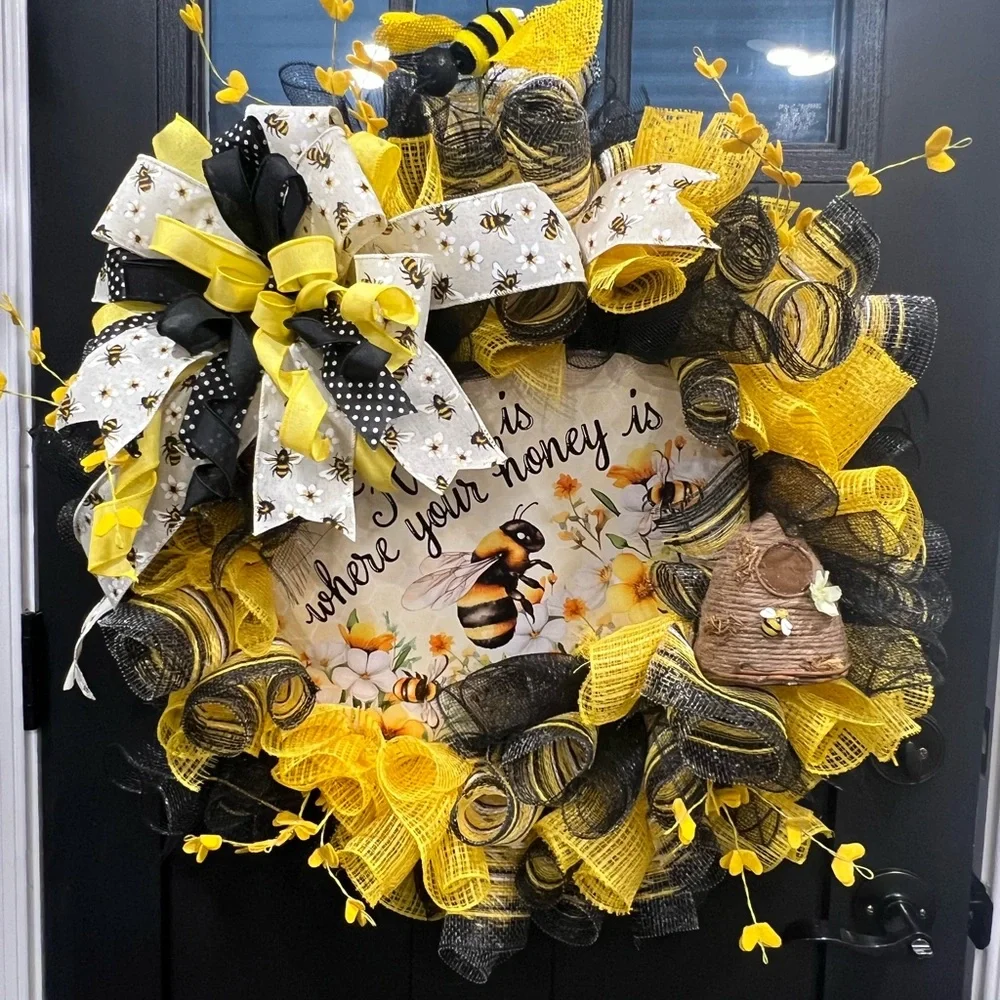 Bee-Themed Yellow and Black Holiday Wreath